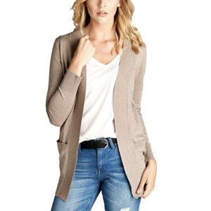 Active USA Women's Cardigan Sweater Open Front Pockets Taupe Heather Size Large